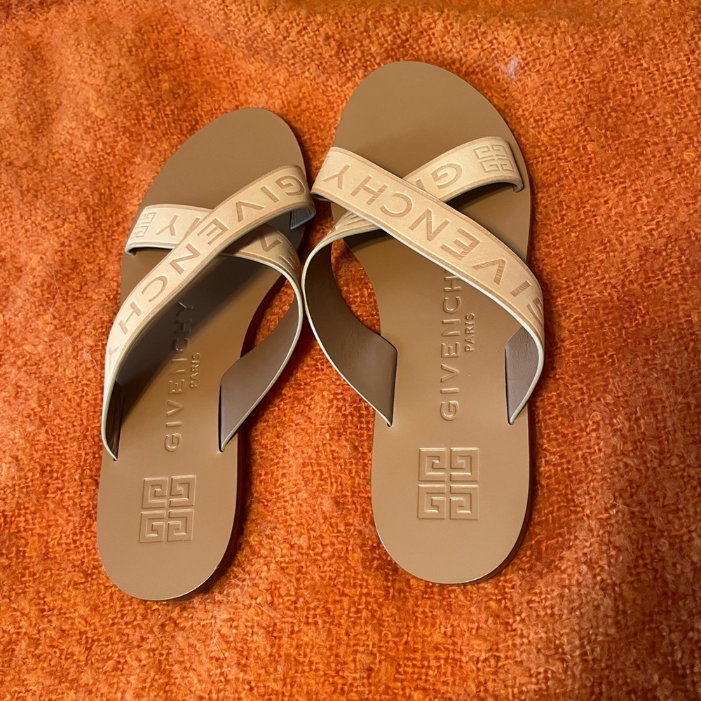 Givenchy Tan Leather Slides/Sandals - 37.5 Like new condition.